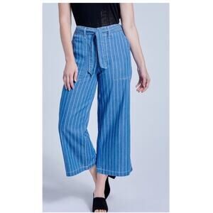Seven7 Women's Wide Leg Cropped Pants Blue & White Stripes Size 8